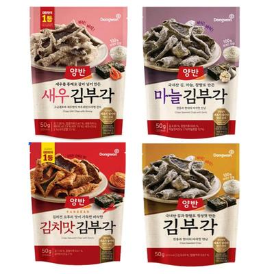 DONGWON Yangban Seetangchips Sortenpackung, 50g × 4 Stück (Original, Knoblauch, Garnele, Kimchi)