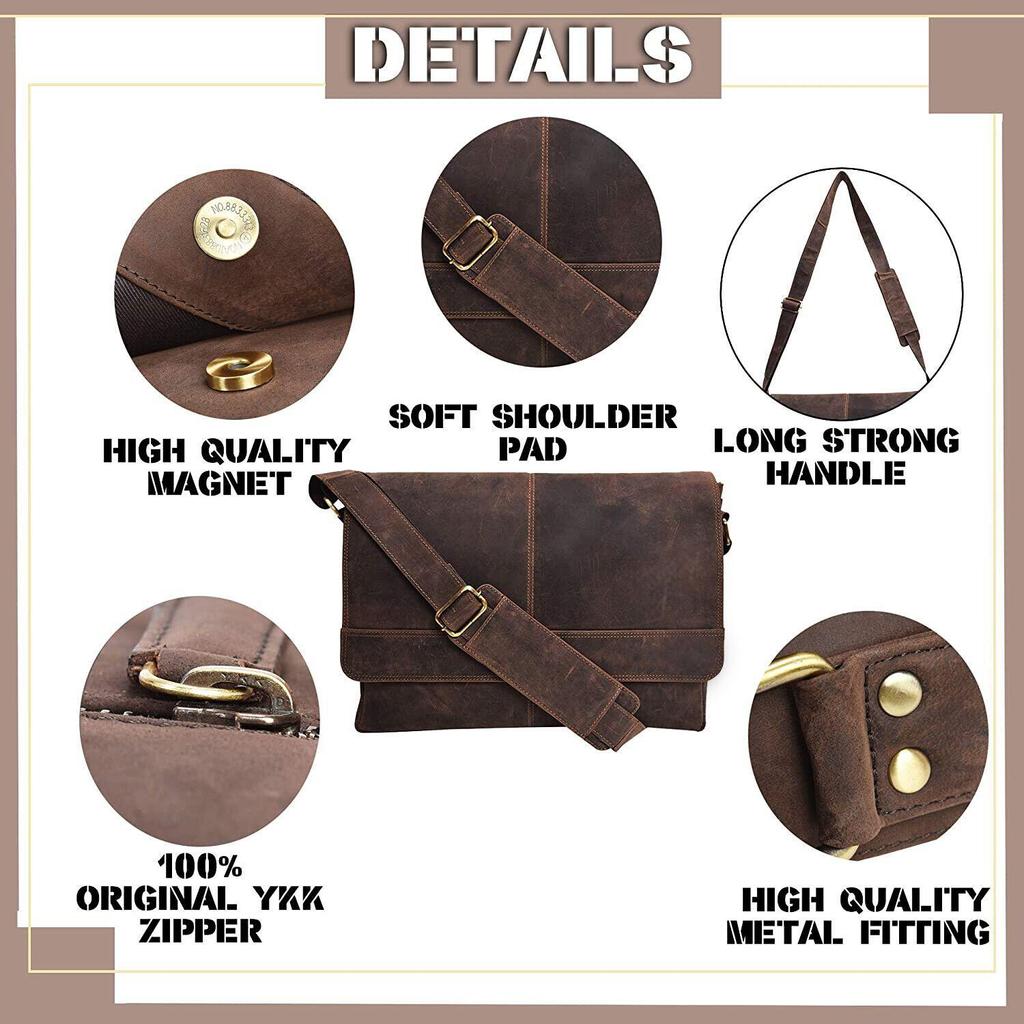 Borsa a tracolla per laptop da ufficio in pelle Buffalo Hunter da uomo, 18 pollici, retrò