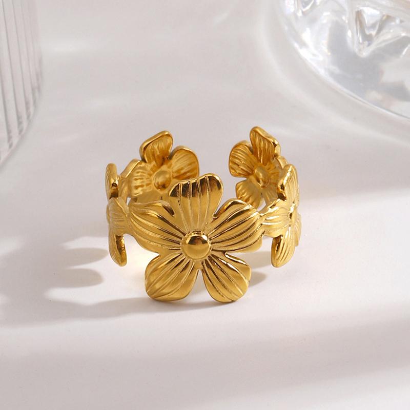 Stainless Steel Flower Open Ring for Women Delicate Sweet Irregular Adjustable Finger Ring Trend Versatile Jewelry Birthday Gift