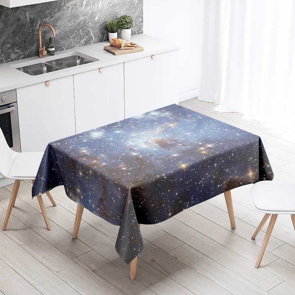 Starry Universe Tablecloth Camping Party  Anti-Stain Waterproof Rectangular Kitchen Dining Table Home Decor