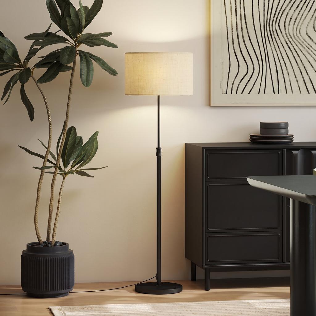 Floor Lamp Dimmable with Linen Shade E27 Height-adjustable Black