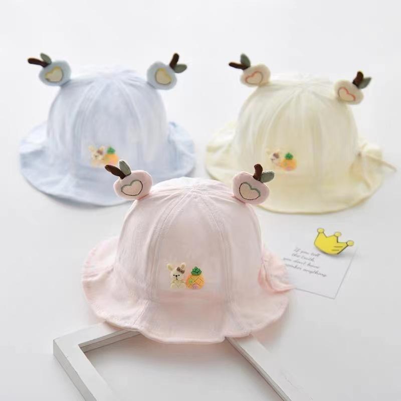 Cute Adjustable Baby Fisherman Hat For Sun Protection In Pink Pineapple Rabbit Drawstring