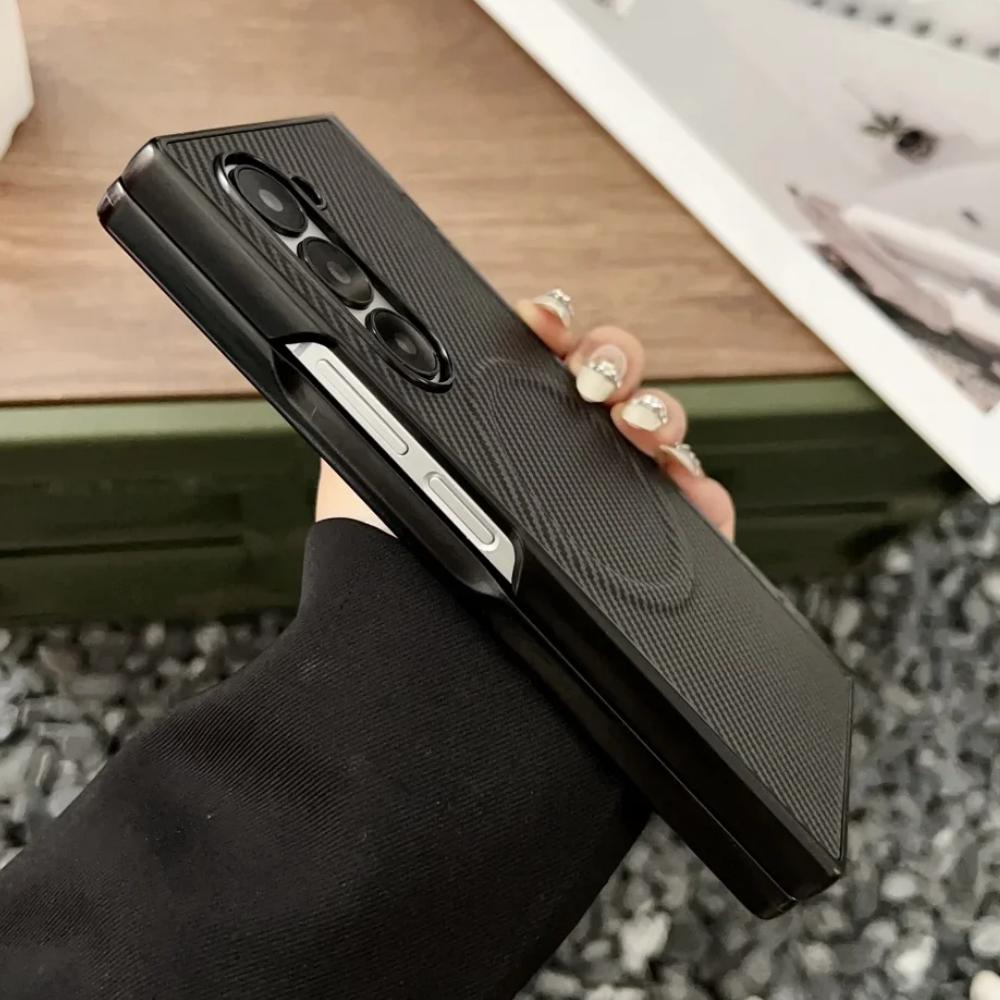 Luxury Carbon Fiber Magnetic Hinge Phone Case For Samsung ZFold 8 7 6 5 4 Z Fold8Ultra for Magsafe Soft Silicone Bumper Cover