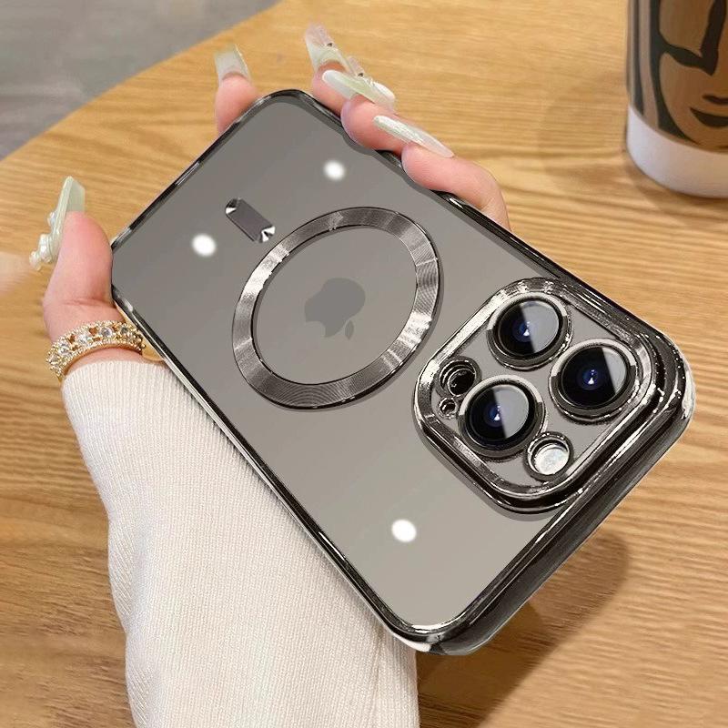 Luxury Electroplated Magnetic iPhone Case, Transparent Camera Lens Protection Cover