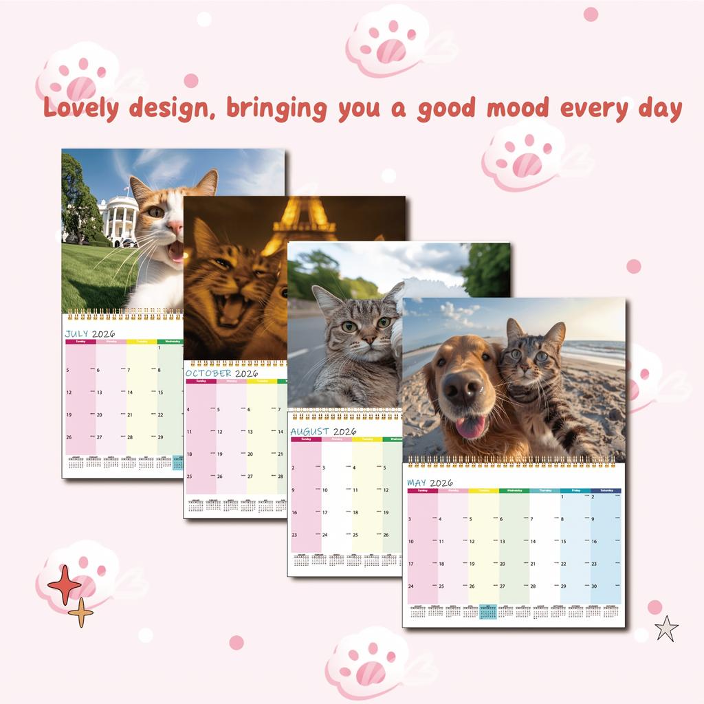 2026 Wall Calendar - Durable Paper January To December Yearly Desktop Funny Calendar Perfect Gift for Cat Lovers