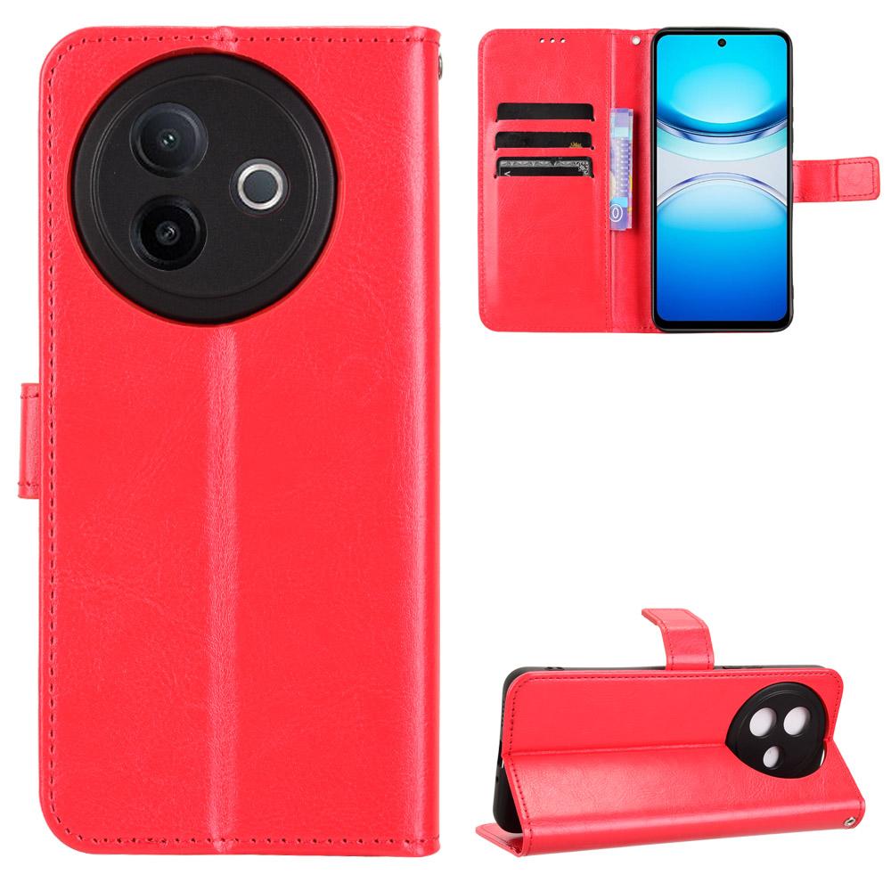 

For vivo Y39 5G PU Leather Case with Strap Crazy Horse Texture Phone Wallet Cover Red