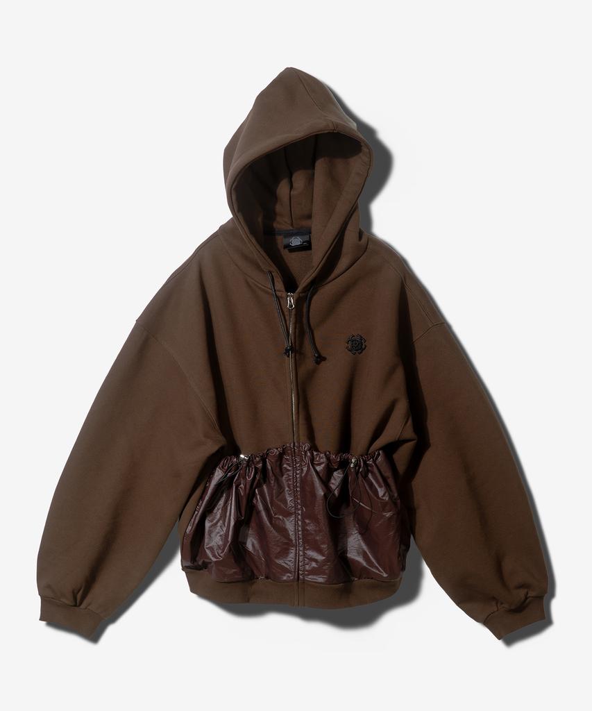 Fanshow (Setup) Pocket Hooded Zipup + Leather Belt Wide Pants- Brown