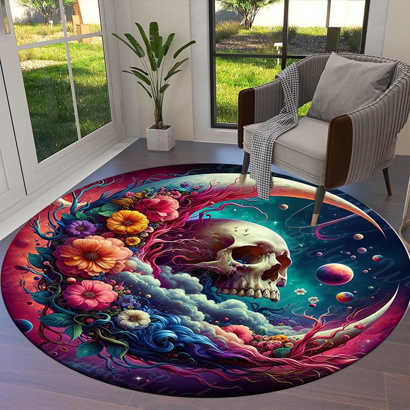 1pc Office Carpet Chair Mats Floral Cosmic Skull Artwork Perfect for Decorating Office Chairs, Living Rooms, Or Bedrooms