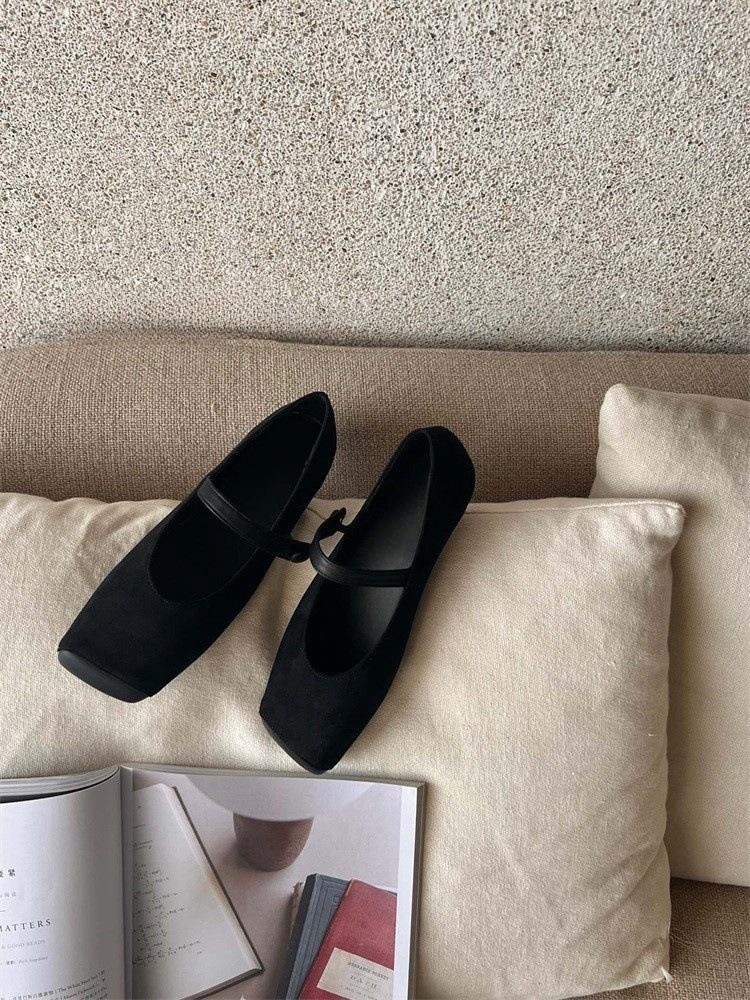 Leopard Print Suede Square Head Shallow Mouth Single Shoes Women's Spring and Autumn New Korean Version French Commuter Casual Flat Mary Jane Shoes