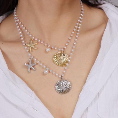 New Fashion Shell Starfish Choker Necklaces Pearl Statement Necklaces For Women Beach