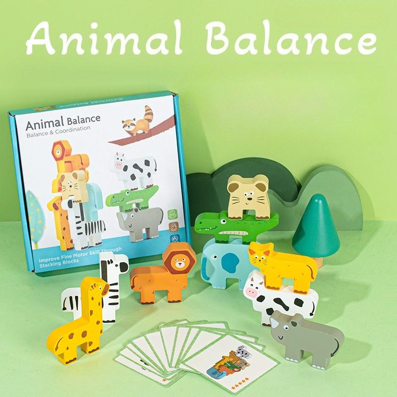 Non-Toxic Wooden Animal Stacking Block Game Shape Matching Puzzle Balance Toy Montessori Fine Motor Training Educational Toys For Children