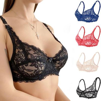Women Fashion Ultra Thin Bra Transparent Sexy Single Layer Lace Women Lingerie Plus Size No Padded Bra
