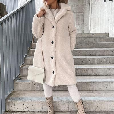 Plucked Collar Cotton Coat Women's Thick Warm Long Sleeved Jacket Single Breasted Buckle Solid Color Loose Large Size Casual Commuting Winter