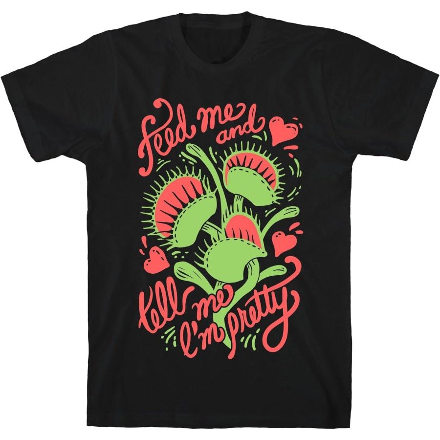 LookHUMAN Венерина мухоловка_ Покорми меня и скажи, что я красивая Средняя черная мужская хлопковая футболка S