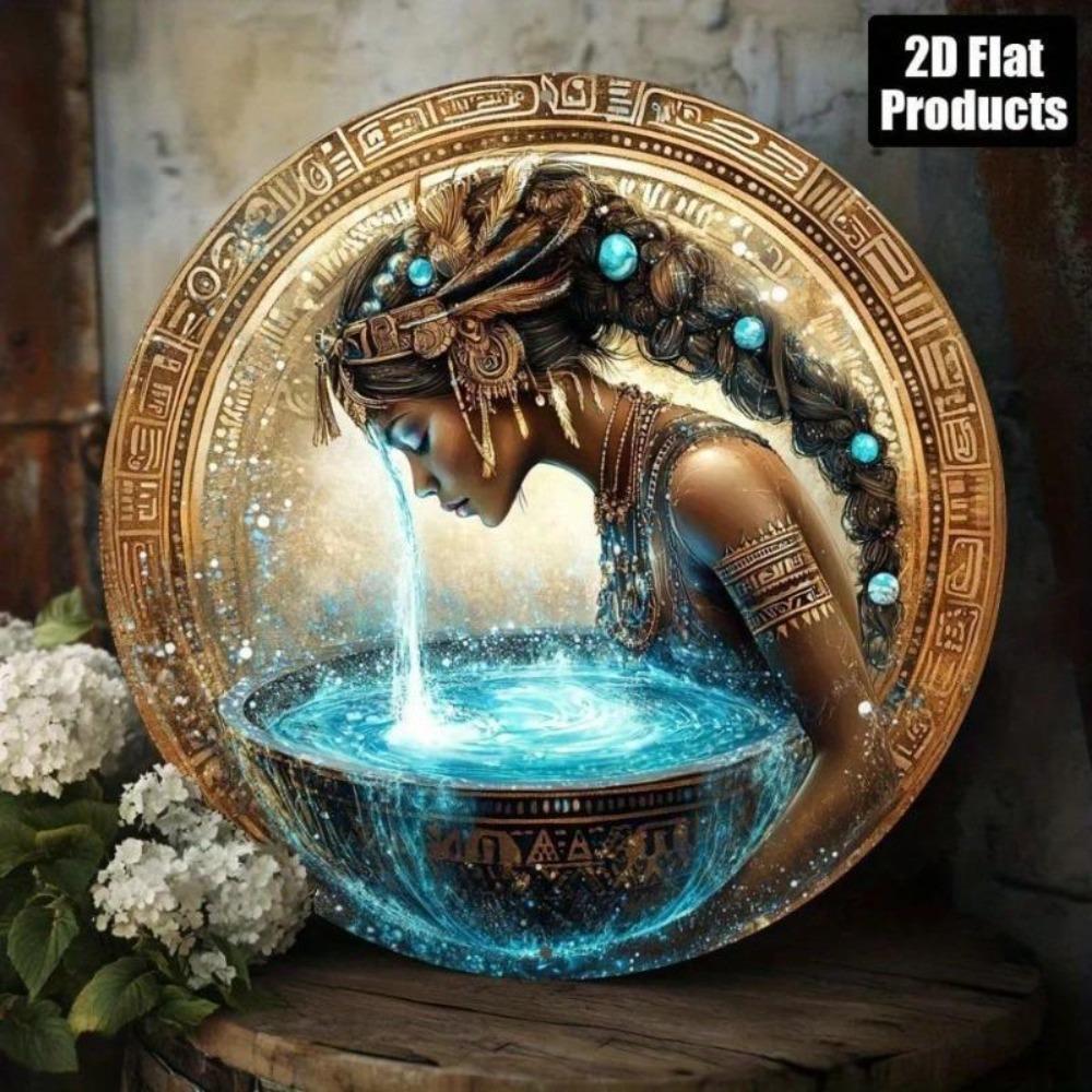 Vintage Water Goddess Round Metal Wall Art Home Decor