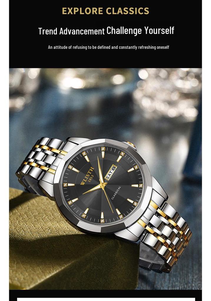 Trendy Waterproof Luminous Quartz Couple Watches for Men & Women – Solid Steel, Calendar Feature