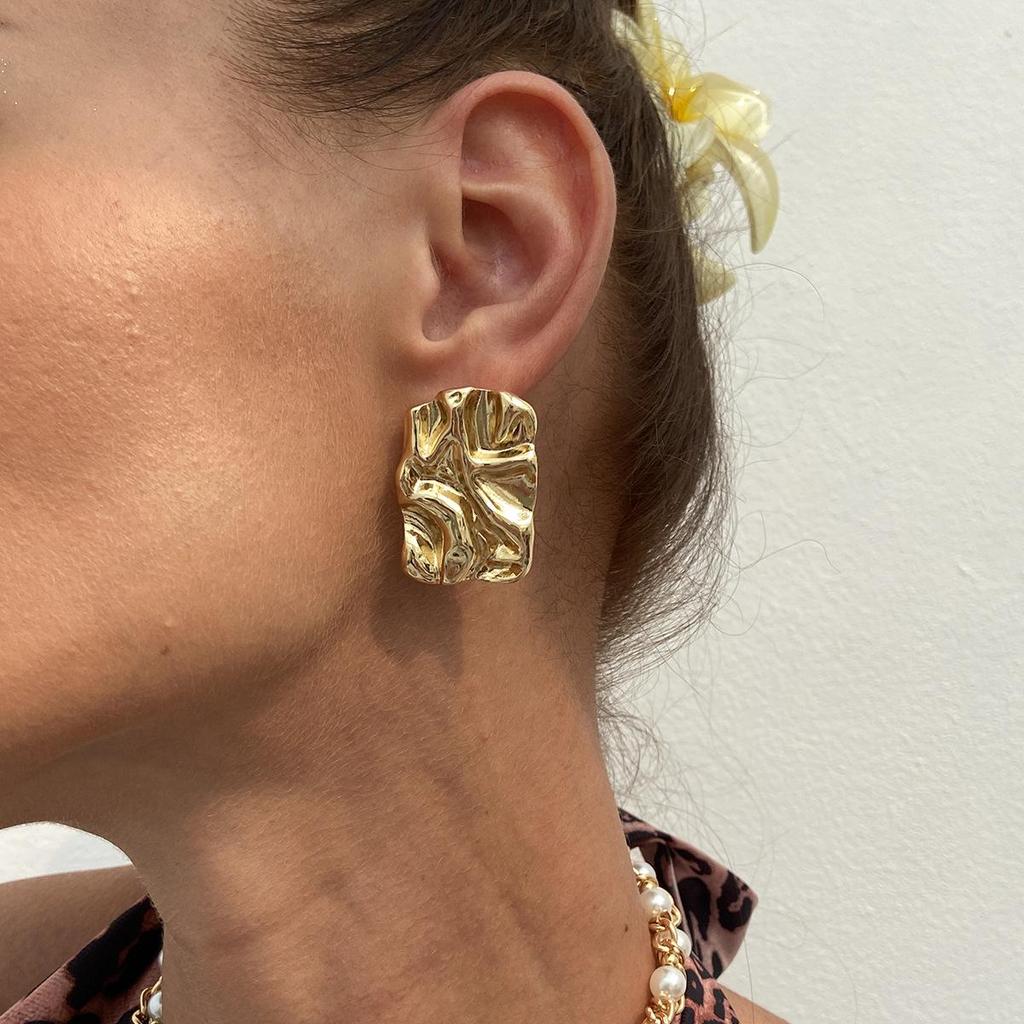 Exaggerated Sense of Metal Concave Convex Liquid Earrings Personalised Trend Pleated Irregular Large Earrings Fashionable Commuter Women's Earrings