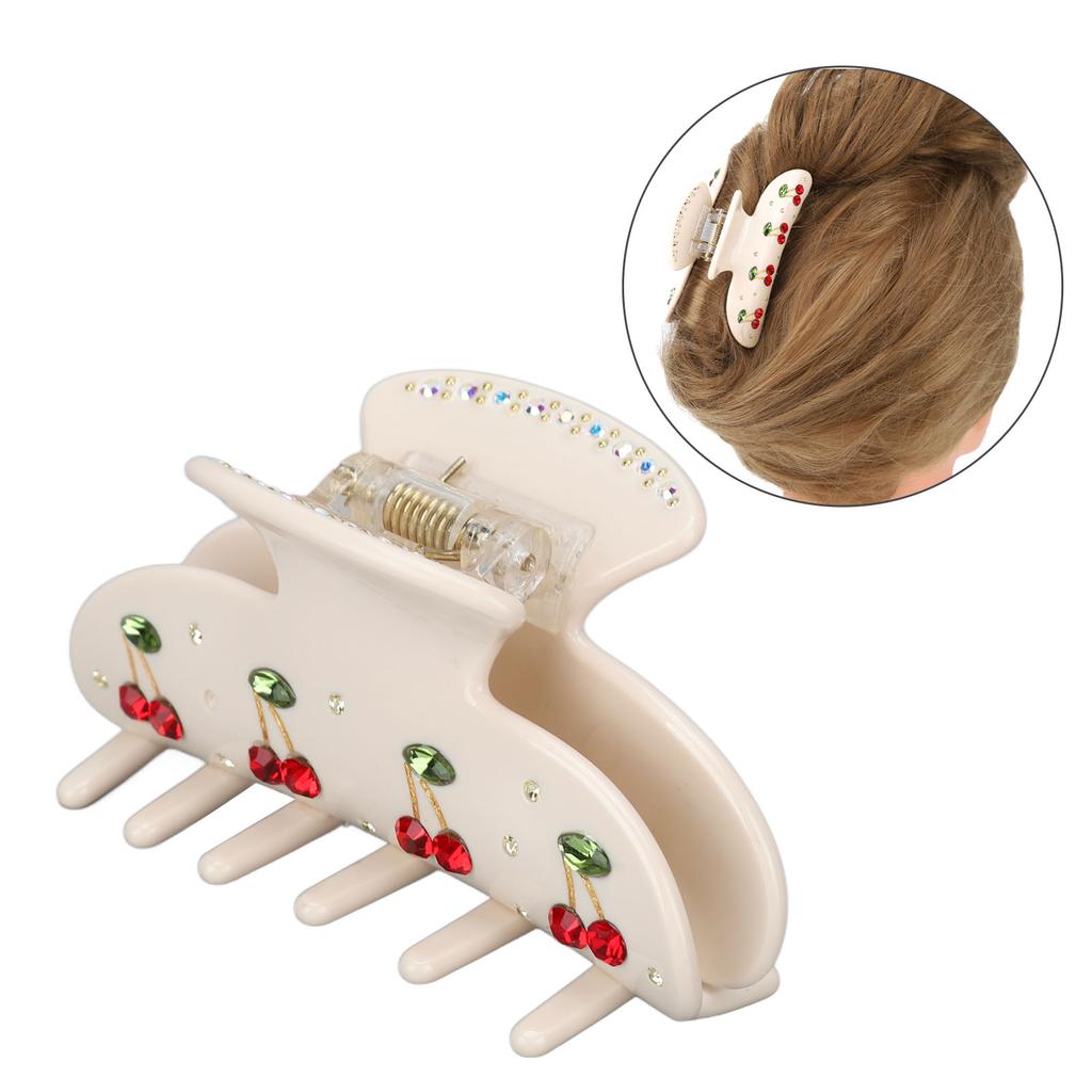 Cherry Pattern Women Girls Acetate Fashionable Rhinestone Hair Clip Hair Accessories for Daily Life Dating Beige