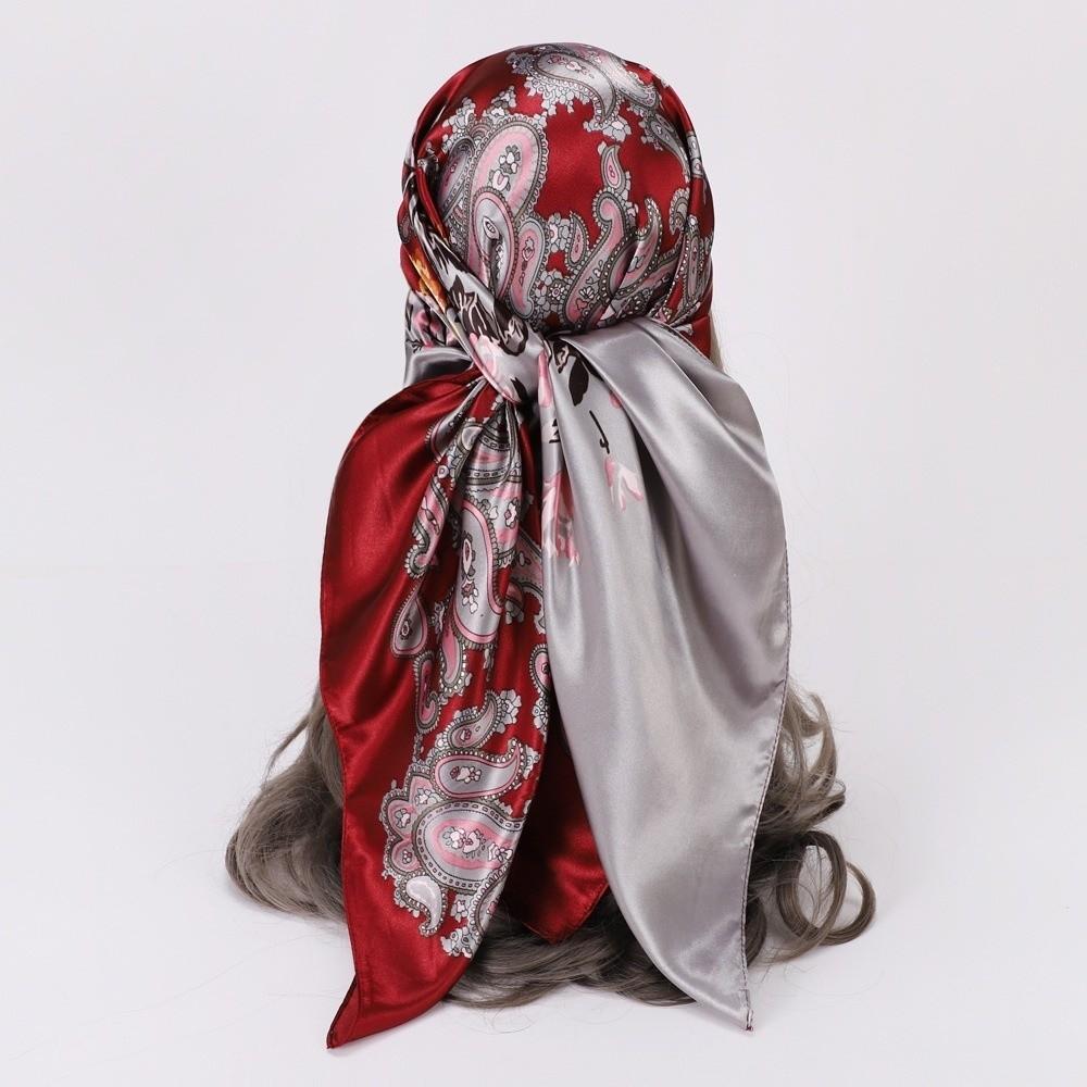 Silk Imitation Head Scarf 90x90cm Silk Scarves Trendy Hair Scarf Headband  for Women