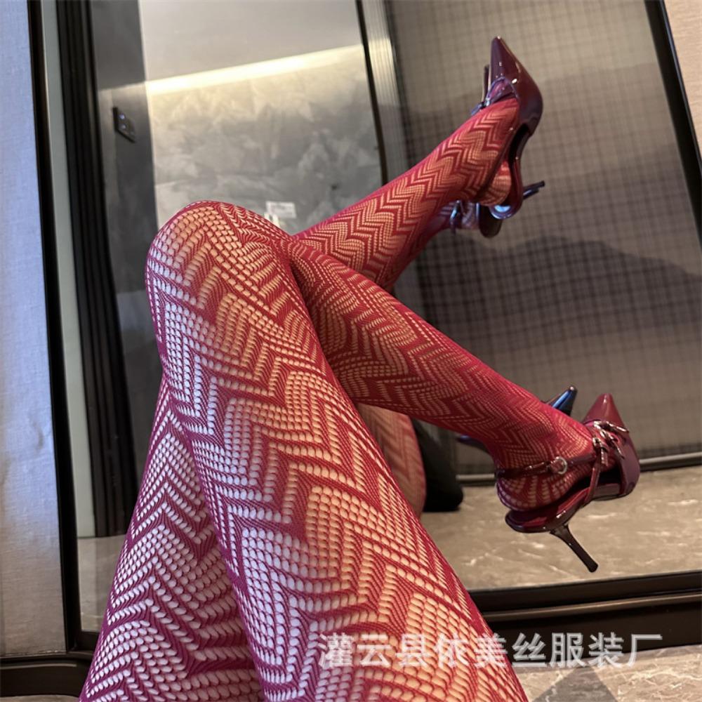 Man Want Sexy Lace Jacquard Sex Stockings Women's Thin Anti-hook Solid Color Pantyhose Transparent Fishnet Socks 4005