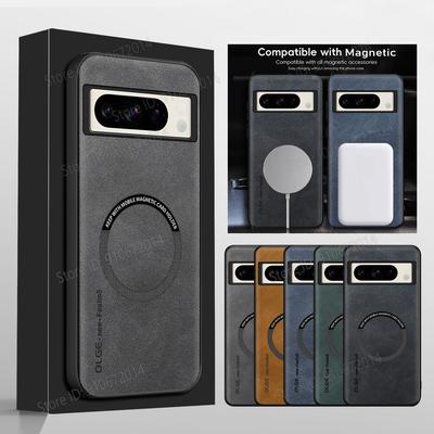 Magnetische Handyhülle aus Leder für Google Pixel 8 Pro Hülle für Google Pixel 9 Pro XL 7A 8A 7 Pro Kabelloses Laden Matte Rückseite