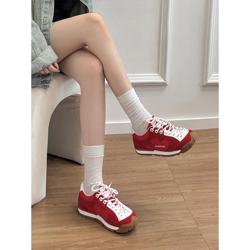 Sheepskin version~ genuine leather retro thick-soled inner height increase women's versatile casual sports shoes running shoes