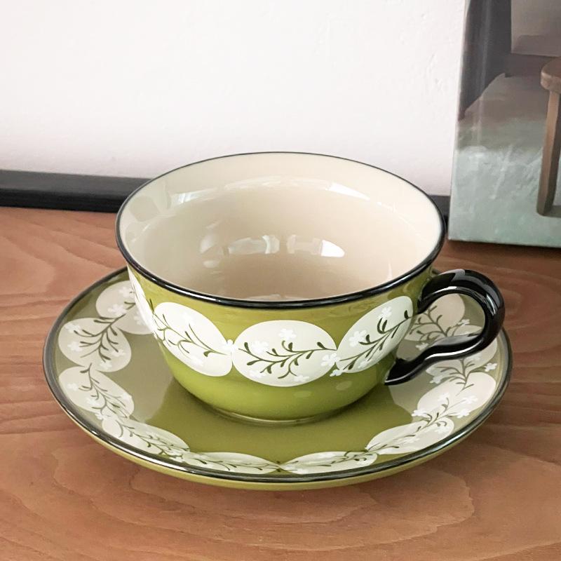 Ceramic coffee cup and saucer set, niche creative cup, afternoon flower tea, water cup with tray