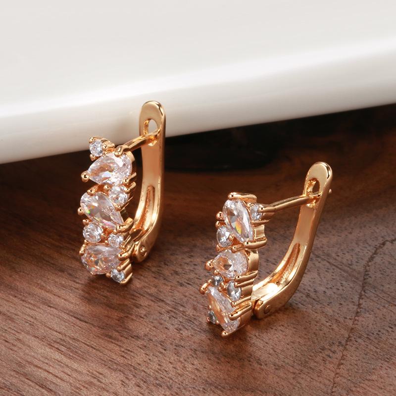 Trendy personality fashion rose gold earrings women, simple design feeling water drop zircon earrings jewelry