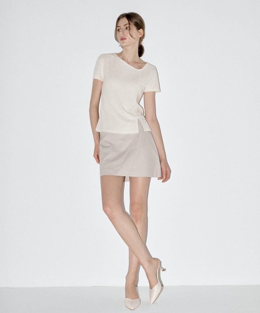 HYEYEONG KIM Boucle Asymmetrical Neck Short Sleeve Blouse - Ivory
