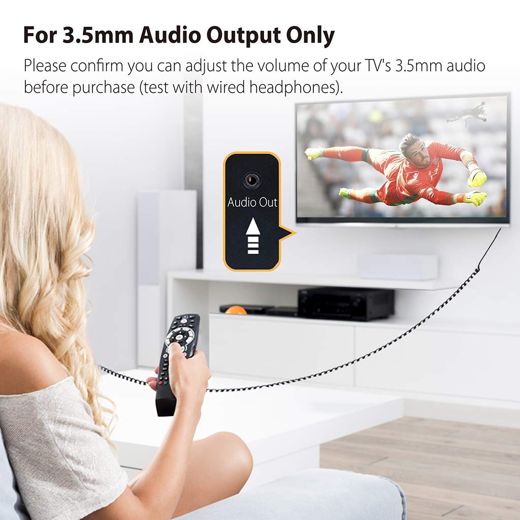 Avantree HF027 - Long Cord Earphone Cable for PCTV, 18ft5.5m Earphone Extension Cable with Microphone & Extra Long Spring Coil Wire, Metal Stereo