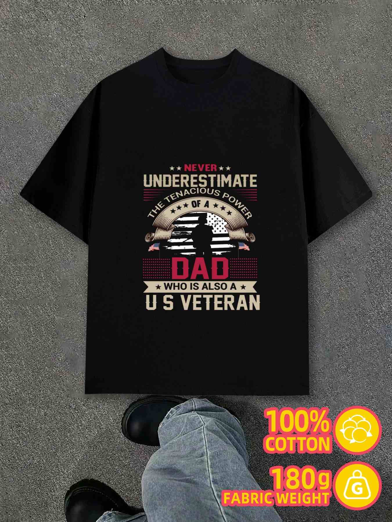 Women s T-Shirt Y2K Veteran Dad 100 Cotton Black S