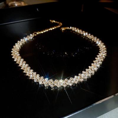 Colliers ras du cou tendance couleur or avec strass pour femmes, colliers géométriques en cristal, mariages, zircon, cadeaux de fête