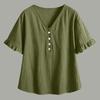 Women’s Casual Button Front Ruffle Sleeve Shirt Loose Fit Cotton Linen Blouse Relaxed Fit V Neck Top for Daily Wear