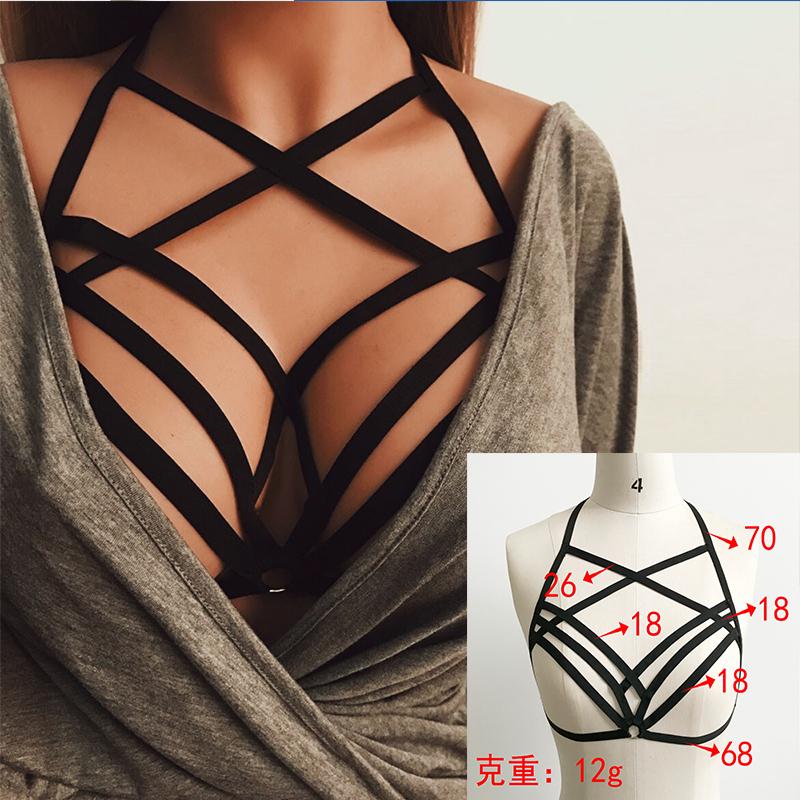Sexy Bandage BHs Bindebänder Dessous Atmungsaktiv Sexuell Schwarz Körbchenloser BH Hohl Elastisch Käfig BH Bandage Träger