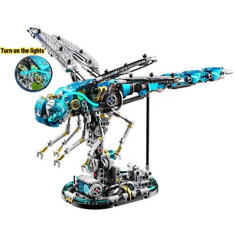 Mechanical Dragonfly Parrot Shark Building Blocks MOC Animal World Set With Light Bricks STEM Toys DIY Insect Model for Kids