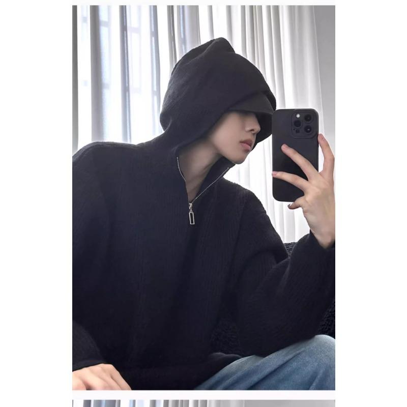 Men S Hooded Half Zip Knit Sweater Loose Warm Casual Pullover