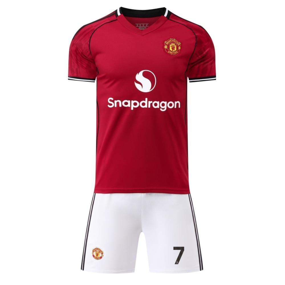Man Utd Ronaldo 7# Dětský fotbalový dres Set 150-160cm Červený Polyester Sportovní oblečení