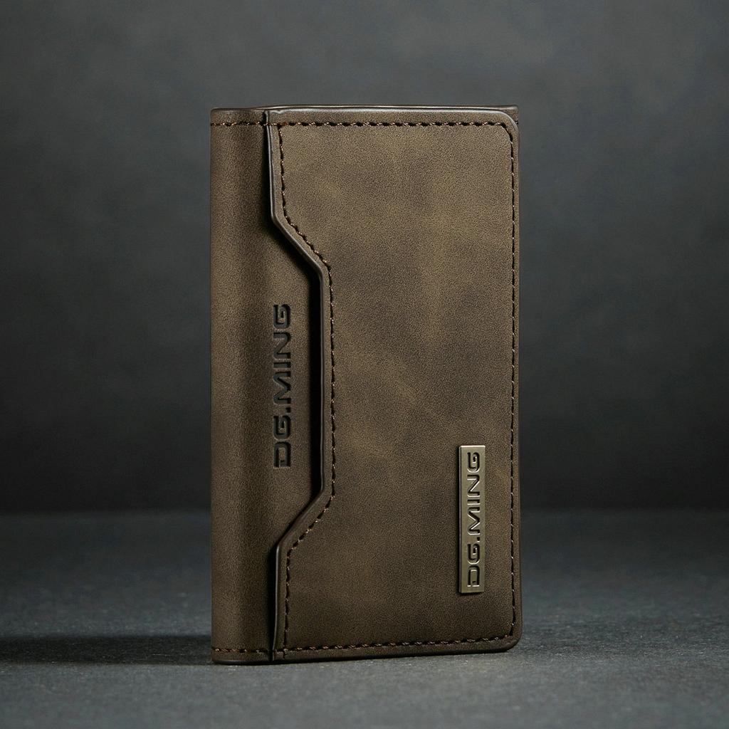 Tri-fold card bag, card cover, high-end retro PU card bag, leather case, multi-functional magnetic card bag
