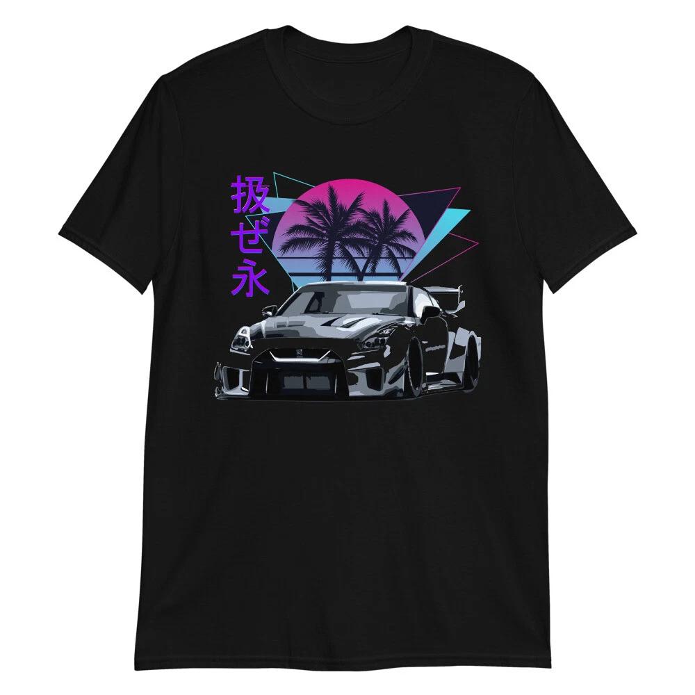 Vaporwave Aesthetic Black GTR R35 Skyline JDM Tuning Drift Racing T-Shirt L