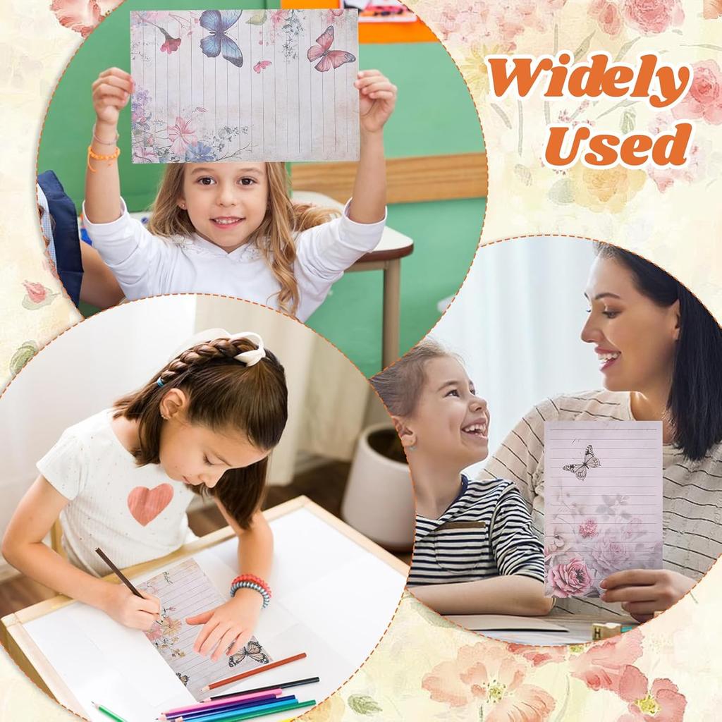 Colored Vintage Stationary Letter and Envelopes Set, Floral Butterfly Stationary Paper 30 Pcs Letter Papers 15 Pcs Colored Envelopes, 20 Round Dot
