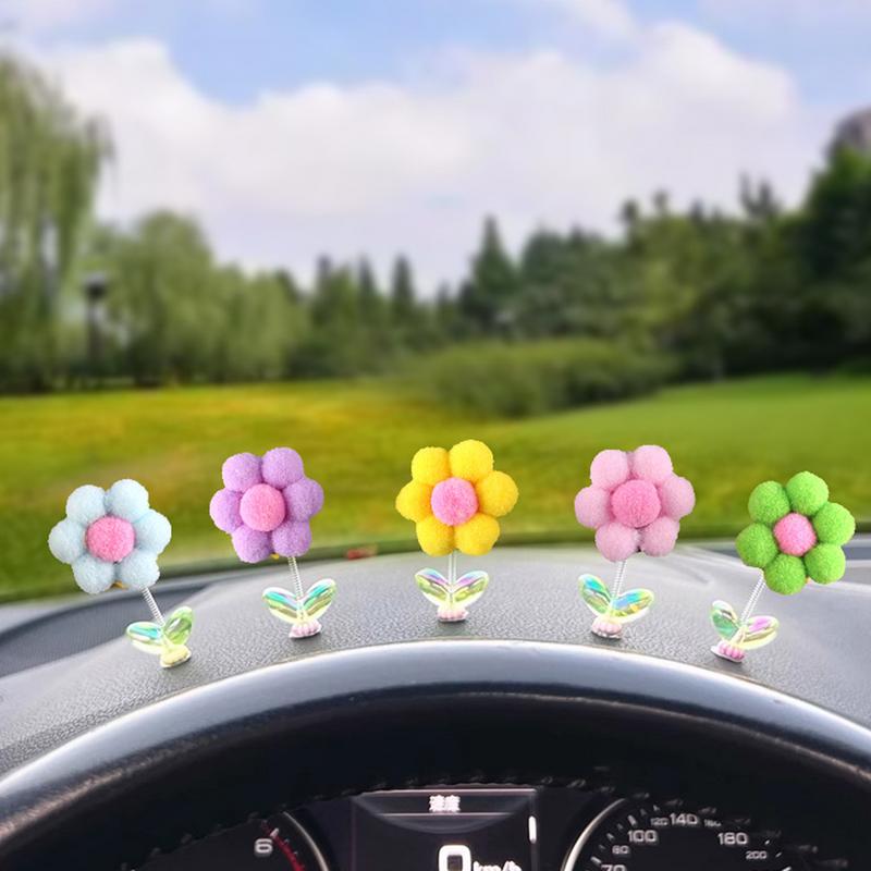 Flower Car Dashboard Decorations 5Pcs Auto Interior Decorations Funny And Cute Decorations Plush Flowers Car Decoration For