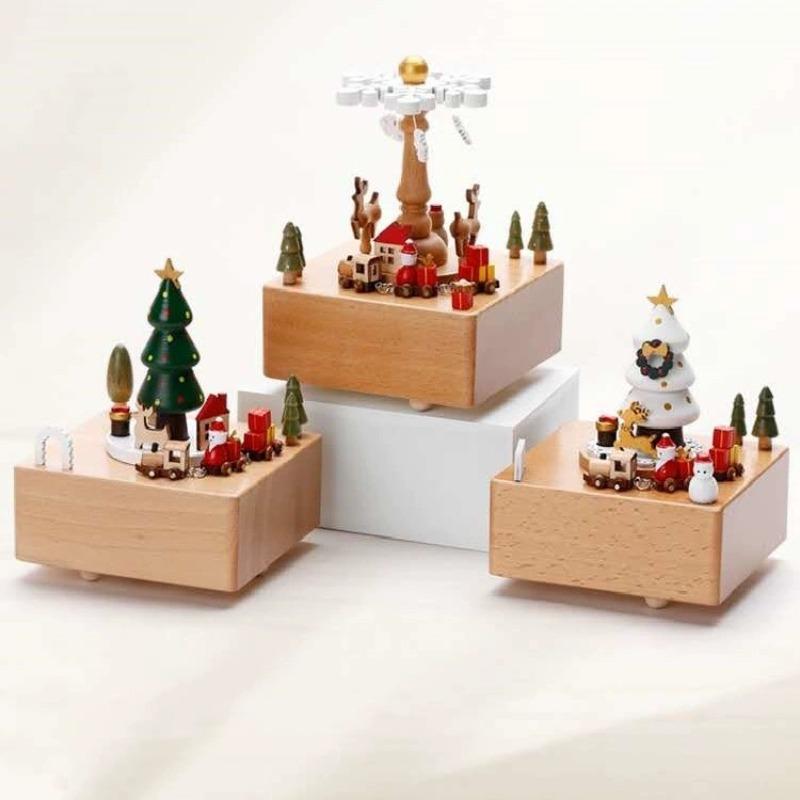 Christmas Carousel Music Box Handmade Wooden Rotary Design Clockwork Musical Ornament Perfect Birthday Valentine's Gift