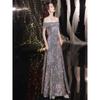 Banquet Evening Dress Dress Women's 1011 New Summer Sequins Dinner Temperament Annual Meeting Host One-word Shoulder Dress