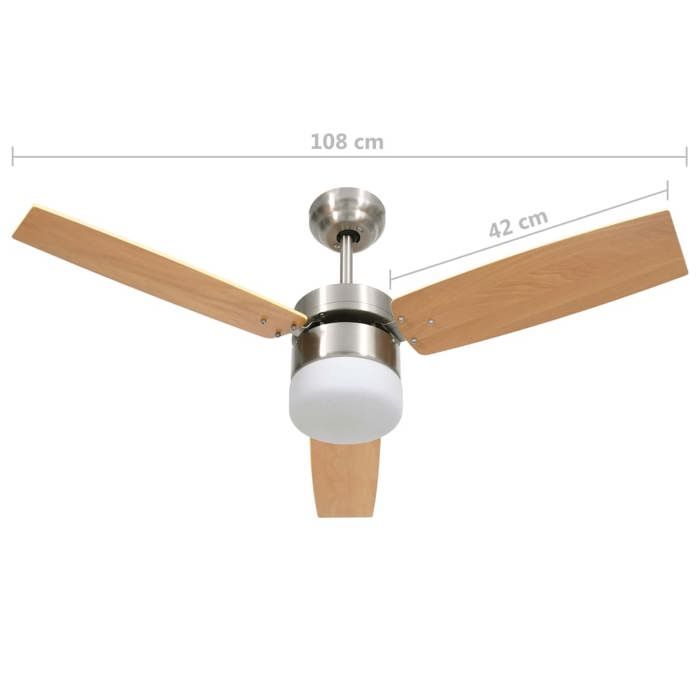 Ventilateur de plafond avec lampe et télécommande - VIDAXL - 108cm - Marron - LED
