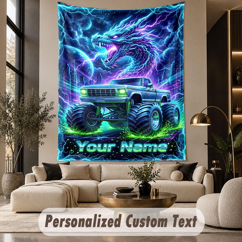 Monster Truck (121) Arazzo Personalizzato con Tema Testo Nome Personalizzato Appeso a Parete Arazzo Decorazione per la Casa Tessuto di Sfondo