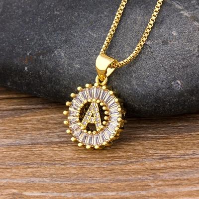 

Nidin Hot Sale Women Girls Initial Letter Necklace 26 Letters Charm Family Name Pendant Top Quality Copper Zircon Jewelry Gift