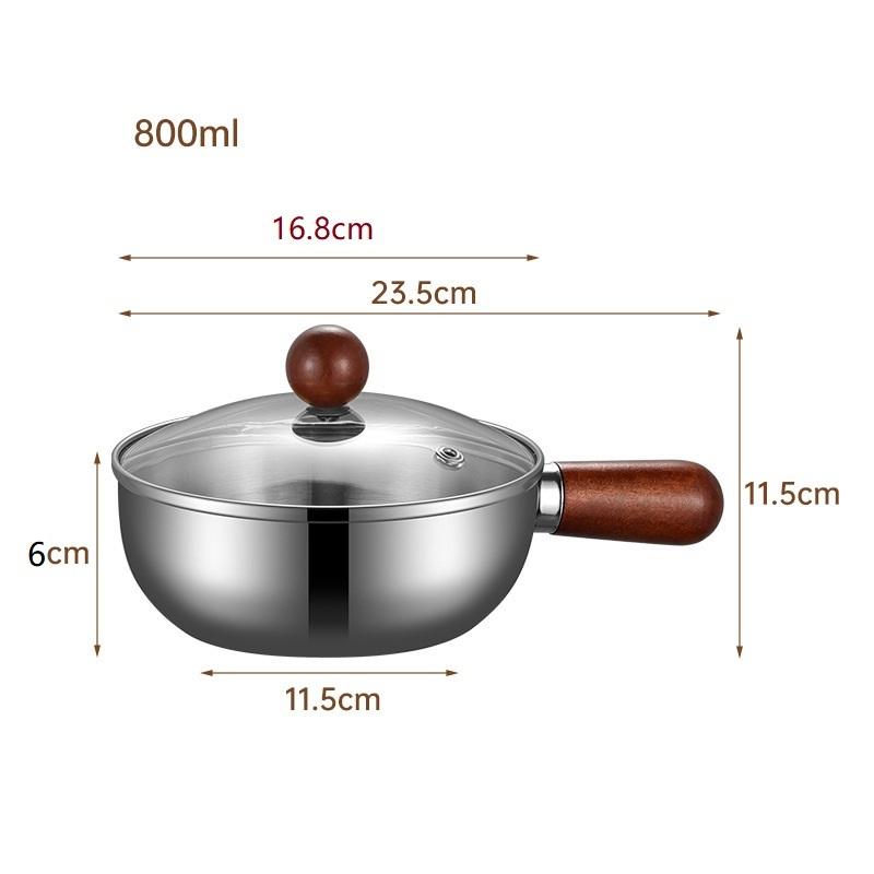 Mały rondel z drewnianym uchwytem ze stali nierdzewnej Patelnia do sosów Patelnia do makaronu na jedną porcję Patelnia do omletów Wielofunkcyjny garnek