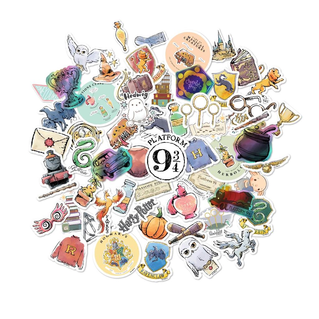 Conquest Journals Harry Potter Watercolor Vinyl Stickers, 50-Pack, Indoor/Outdoor Use, Waterproof and UV Resistant, for Anything