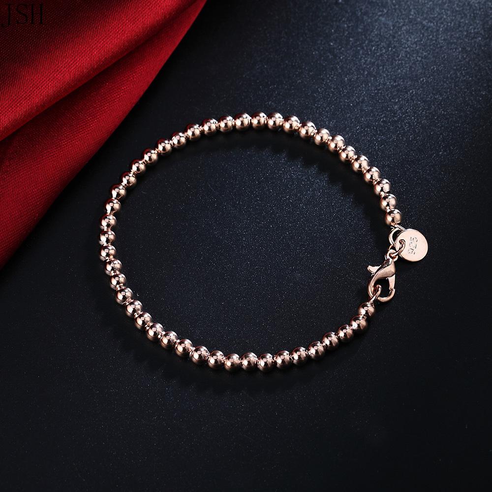 Versatile Copper cute 4mm Bead Gold Color Chain Bracelets for Women Wedding Party Fashion Jewelry Anniversary Gifts