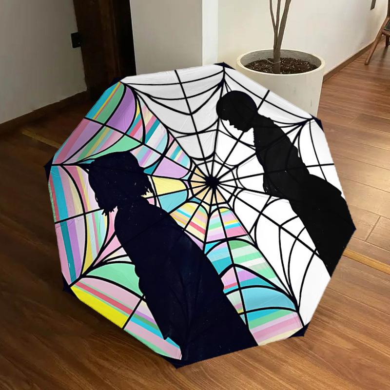1pc Wednesday Automatic Folding Umbrella - Compact 8-Rib Design, Durable Plastic & Iron, Lightweight for Outdoor Daily Use, A0929222